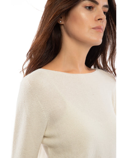 Women's Cashmere Links Stitch Boat Neck Milk White