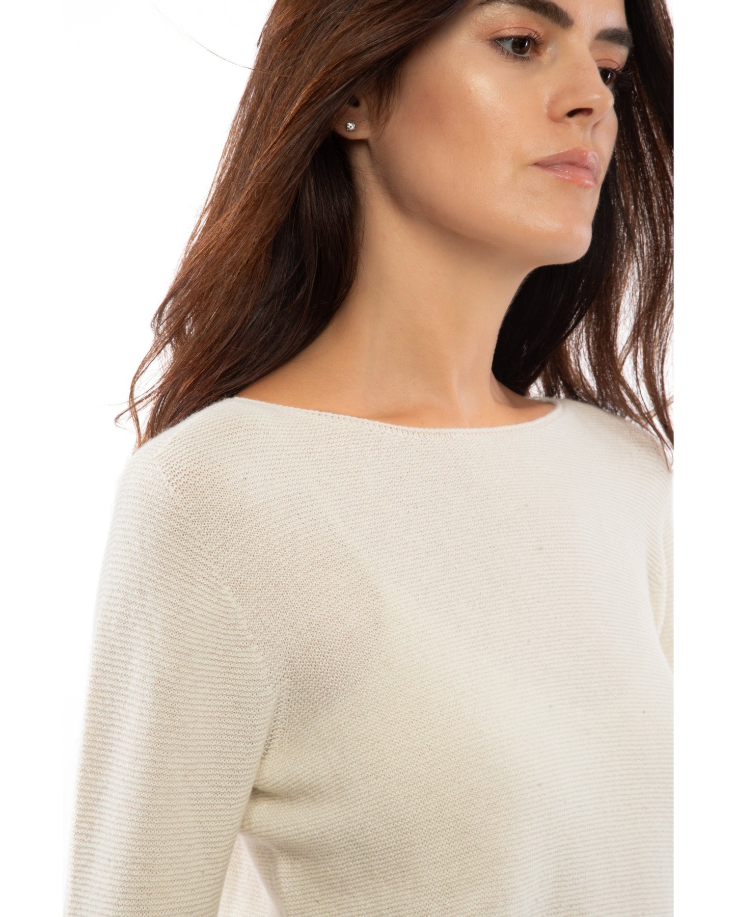 womens crew neck sweater pure cashmere links stitch Milk White Made In Italy 4