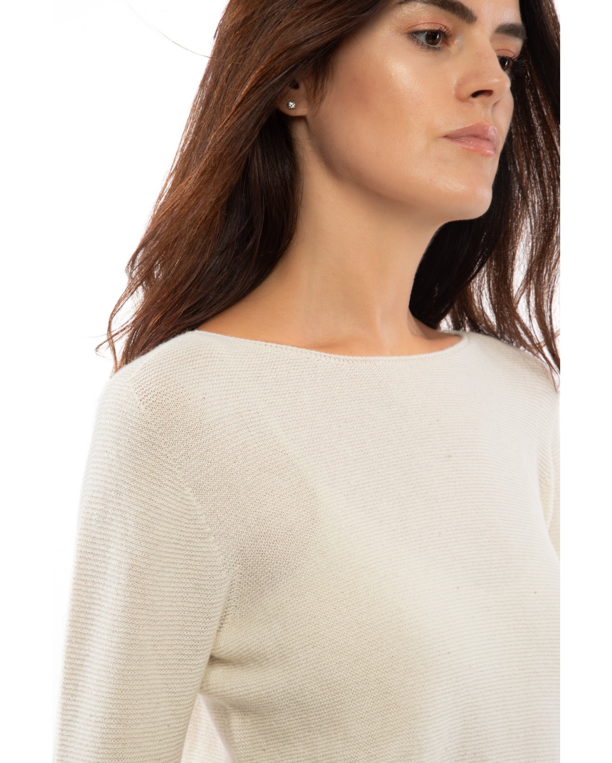 womens crew neck sweater pure cashmere links stitch Milk White Made In Italy 4