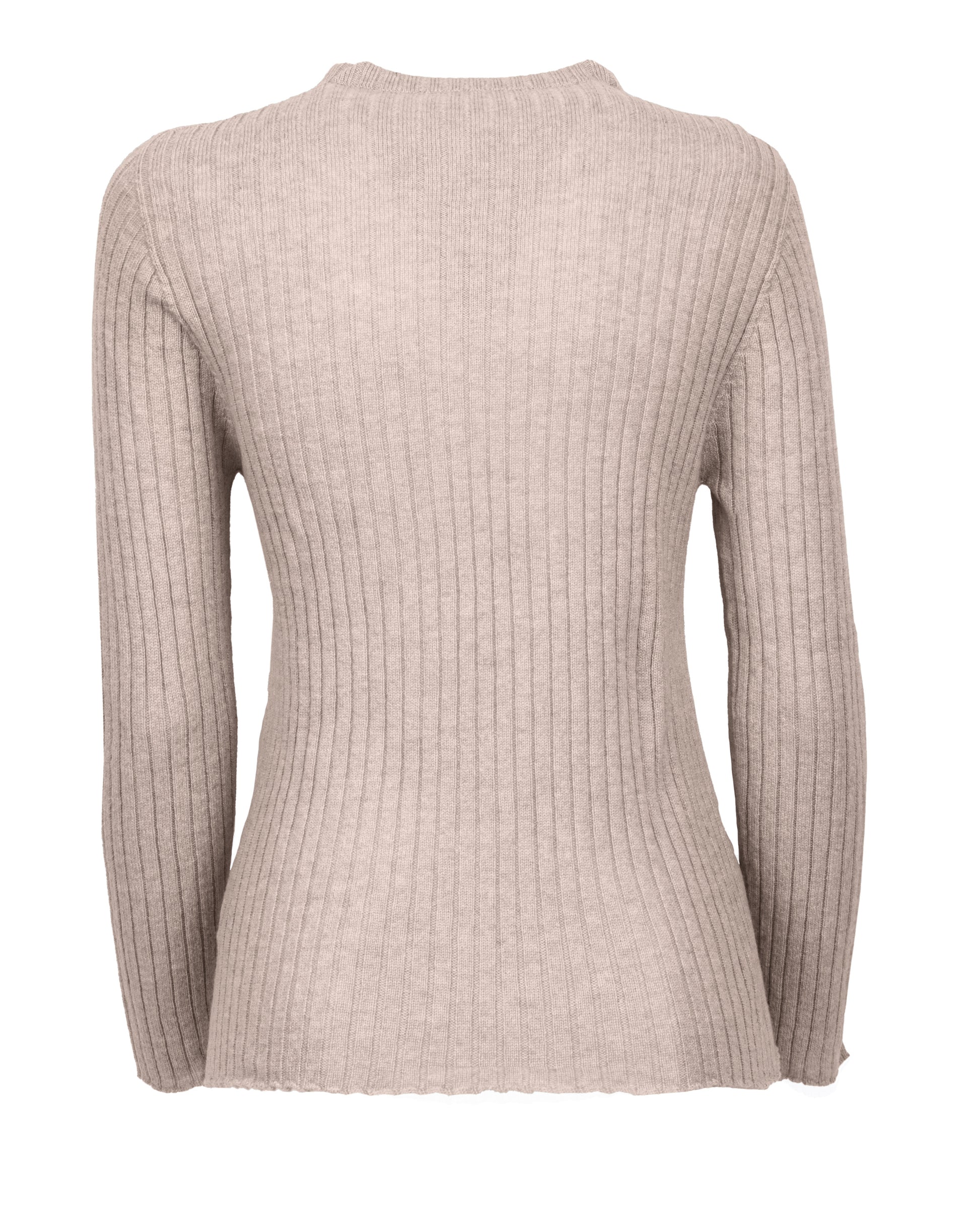 Womens Crew Neck Sweater Ribbed Knit Cashmere Beige Made In Italy 7
