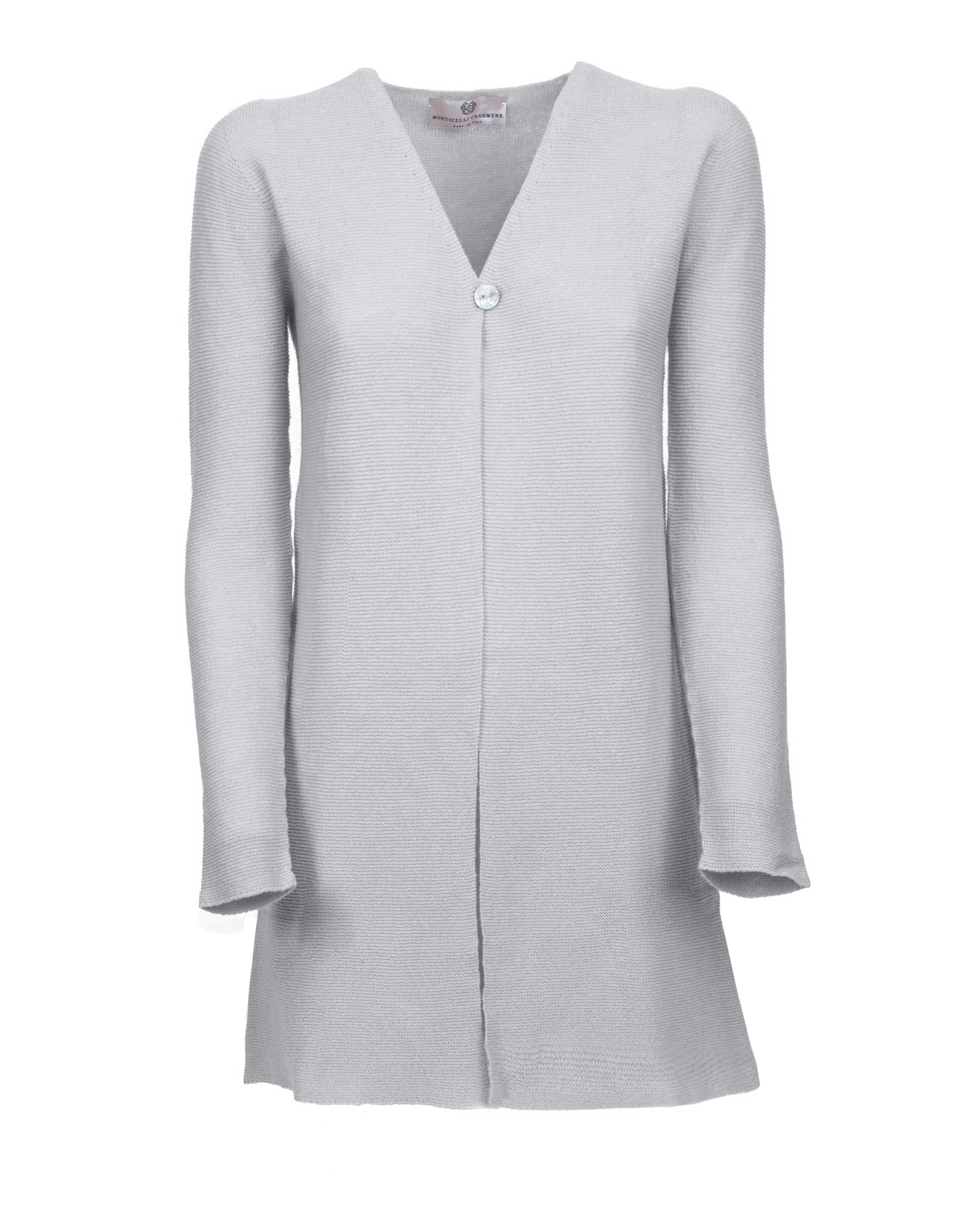Womens Duster Cardigan Cashmere Links Stitch Light Gray  Made In Italy 1