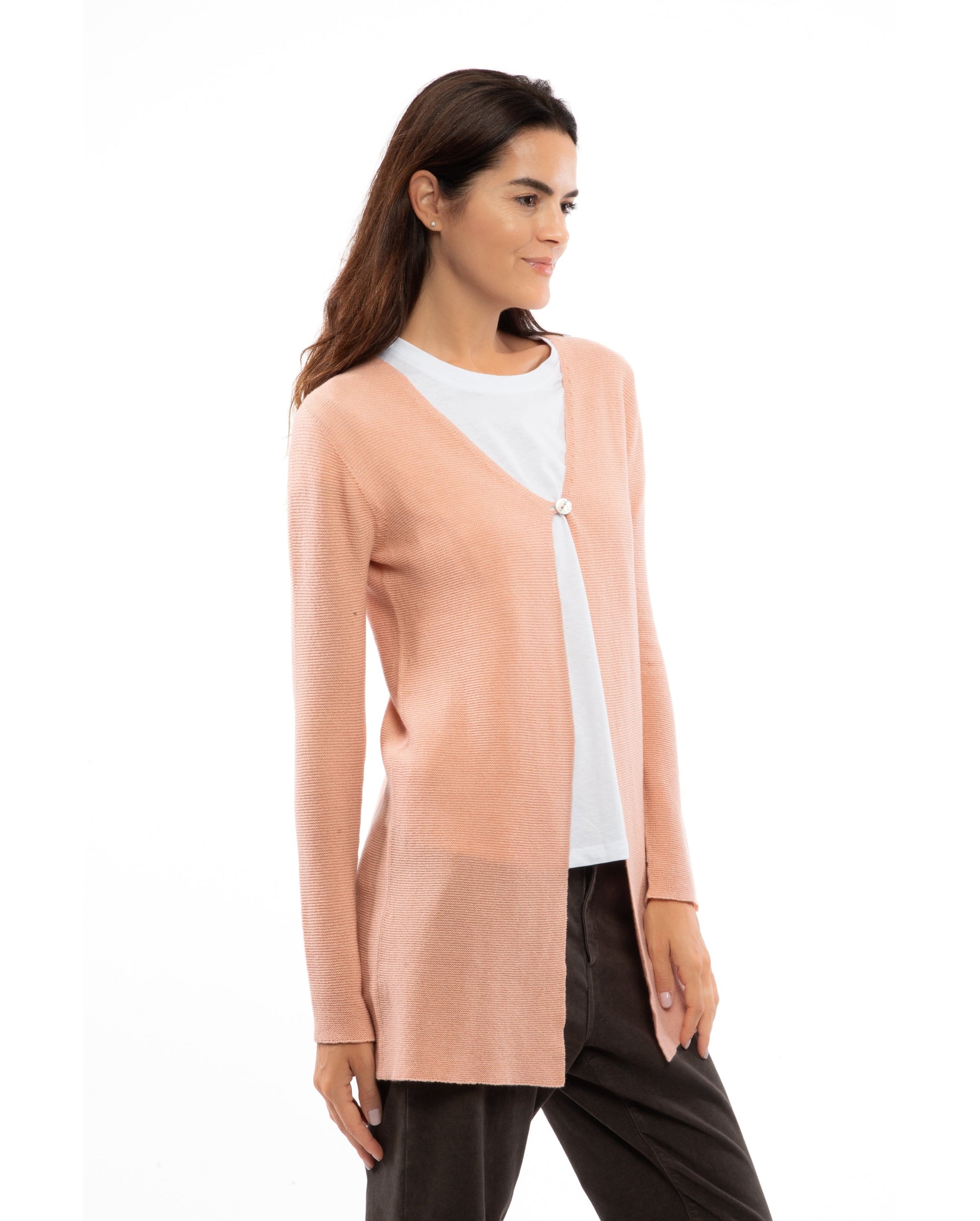 Womens Duster Cardigan Cashmere Links Stitch Peach Made In Italy 6