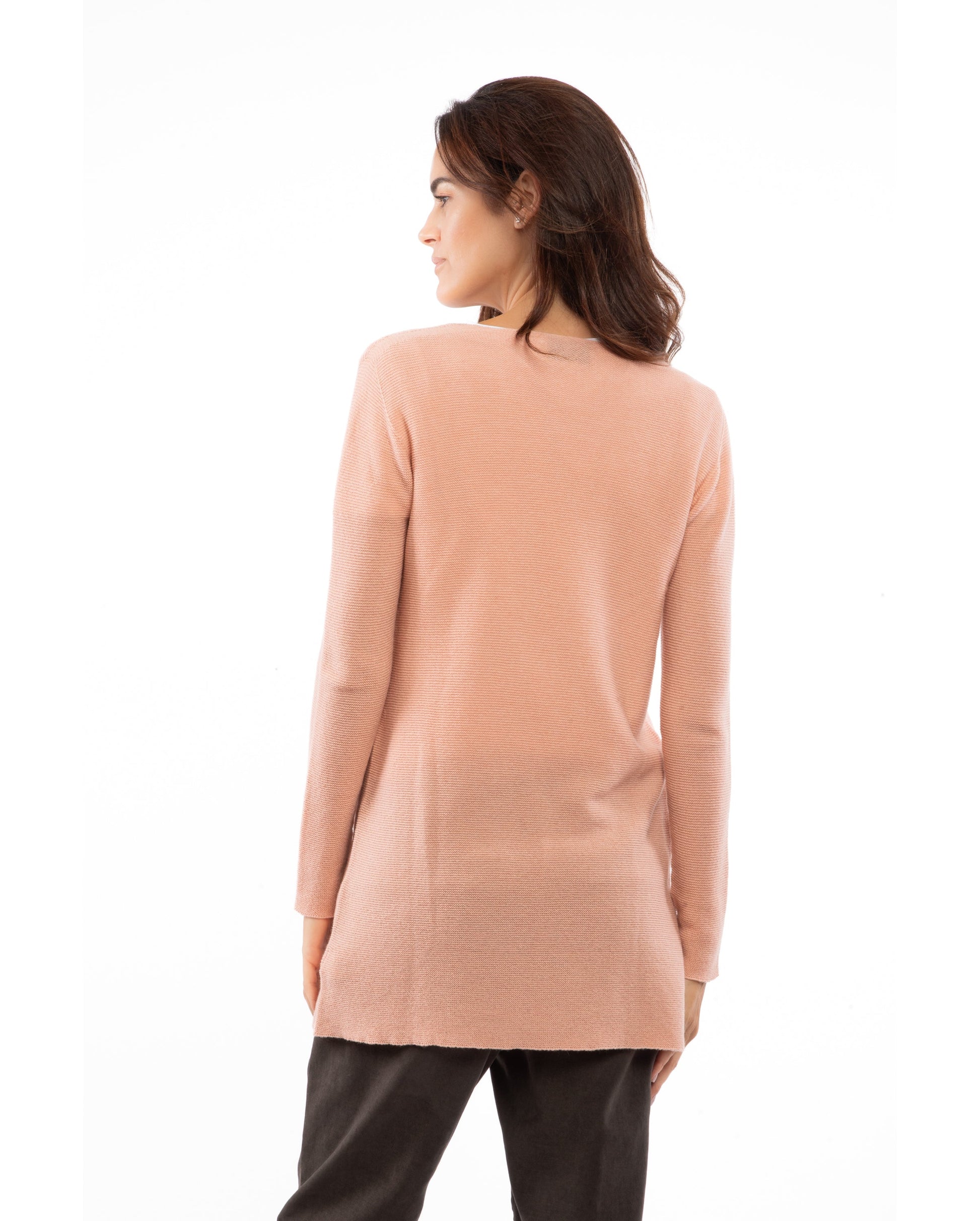 Womens Duster Cardigan Cashmere Links Stitch Peach Made In Italy 7