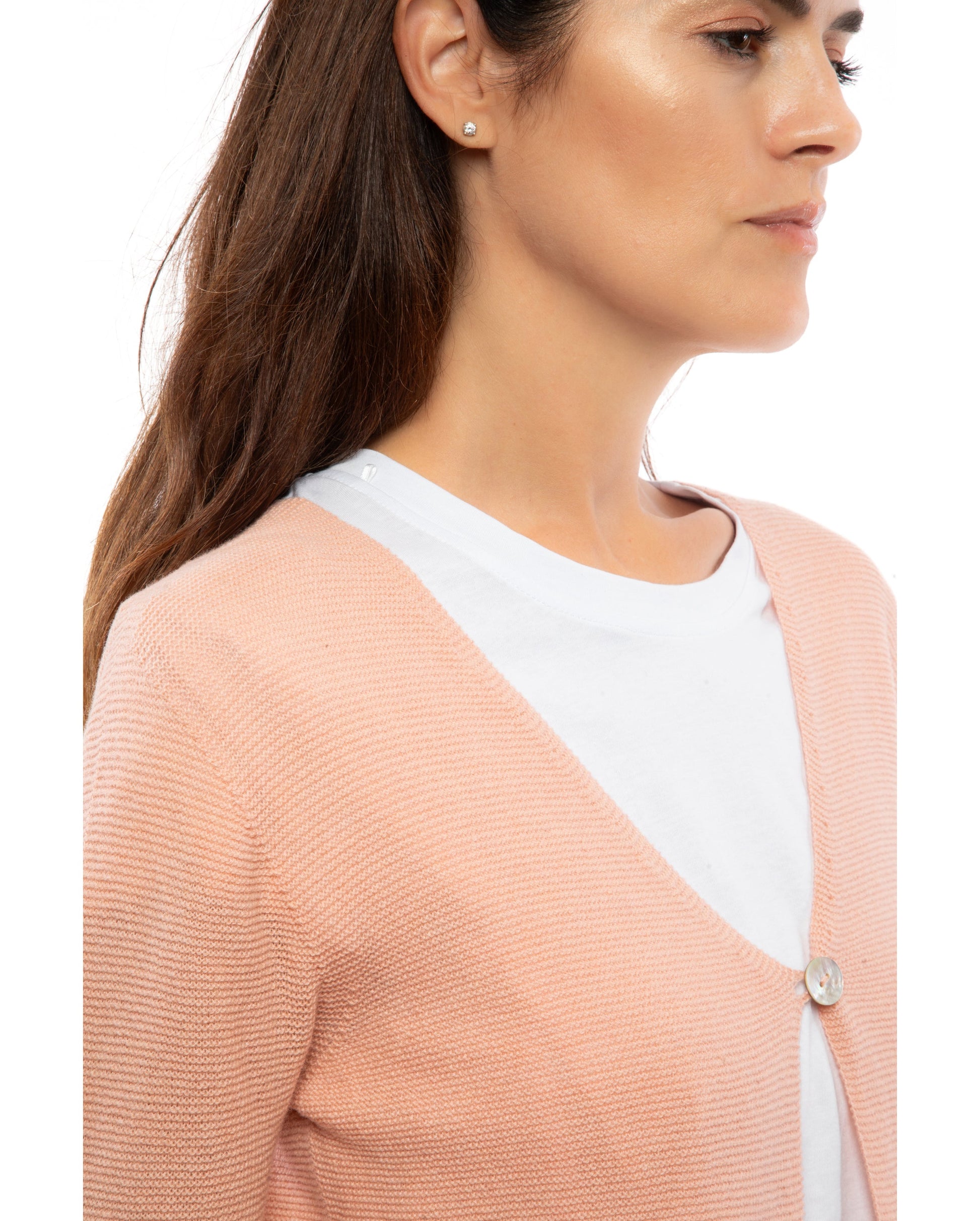 Womens Duster Cardigan Cashmere Links Stitch Peach Made In Italy 4