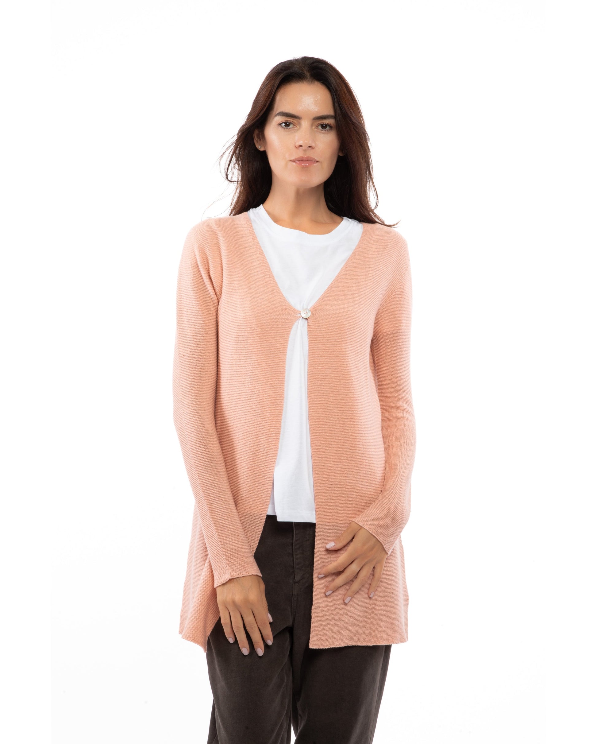 Womens Duster Cardigan Cashmere Links Stitch Peach Made In Italy 3