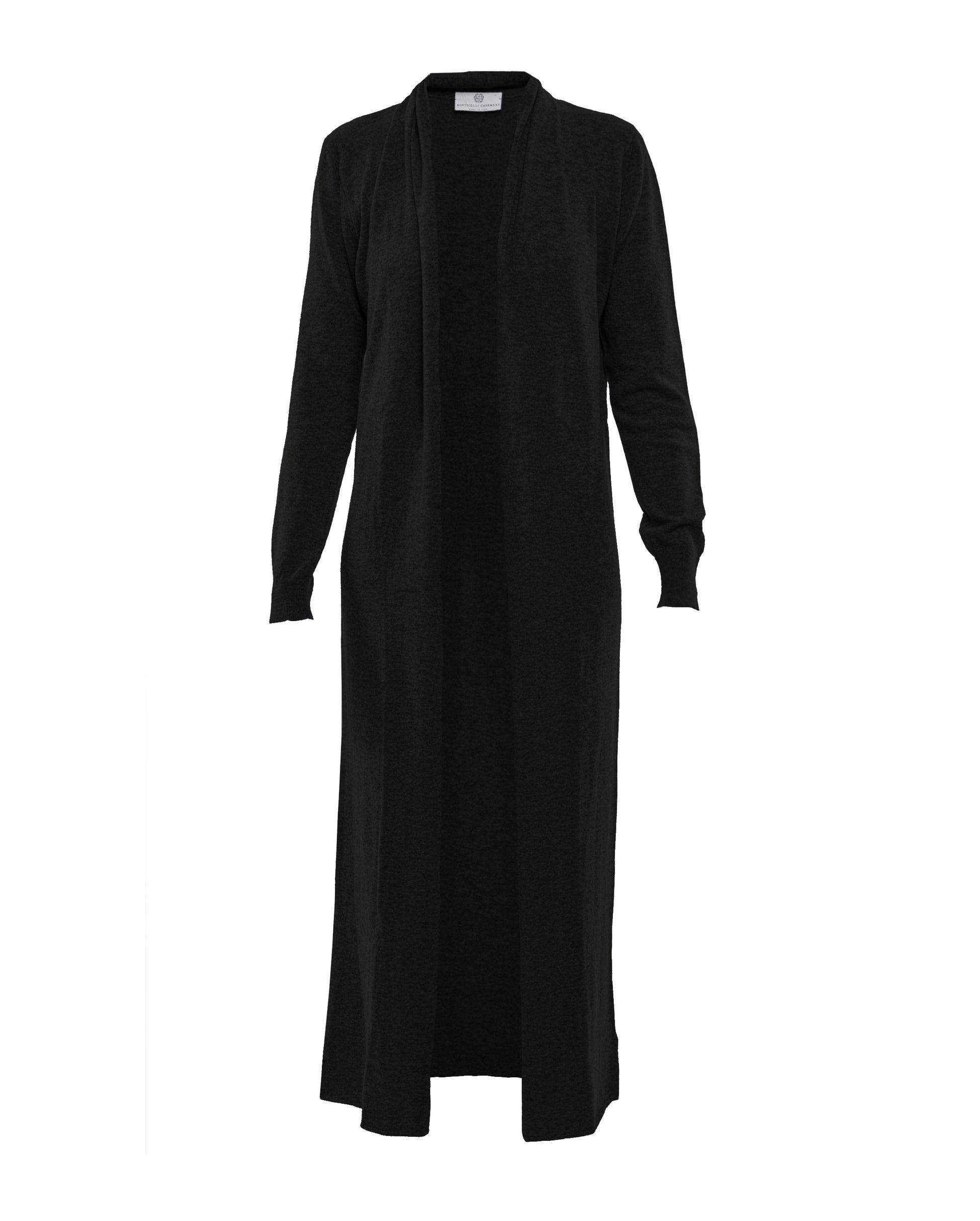 Womens Fine Cashmere Full Length Duster Cardigan Black Made In Italy 1