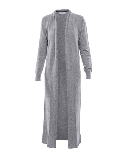 Womens Fine Cashmere Full Length Duster Cardigan Melange Gray Made In Italy 6
