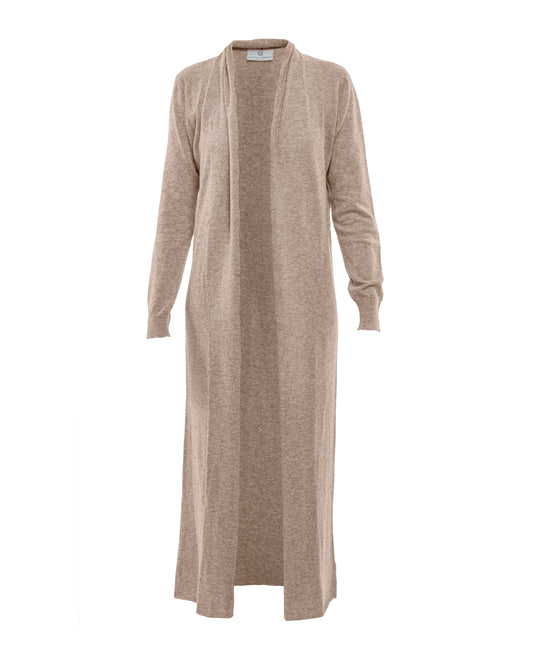 Womens Fine Cashmere Full Length Duster Cardigan Taupe Made In Italy 1