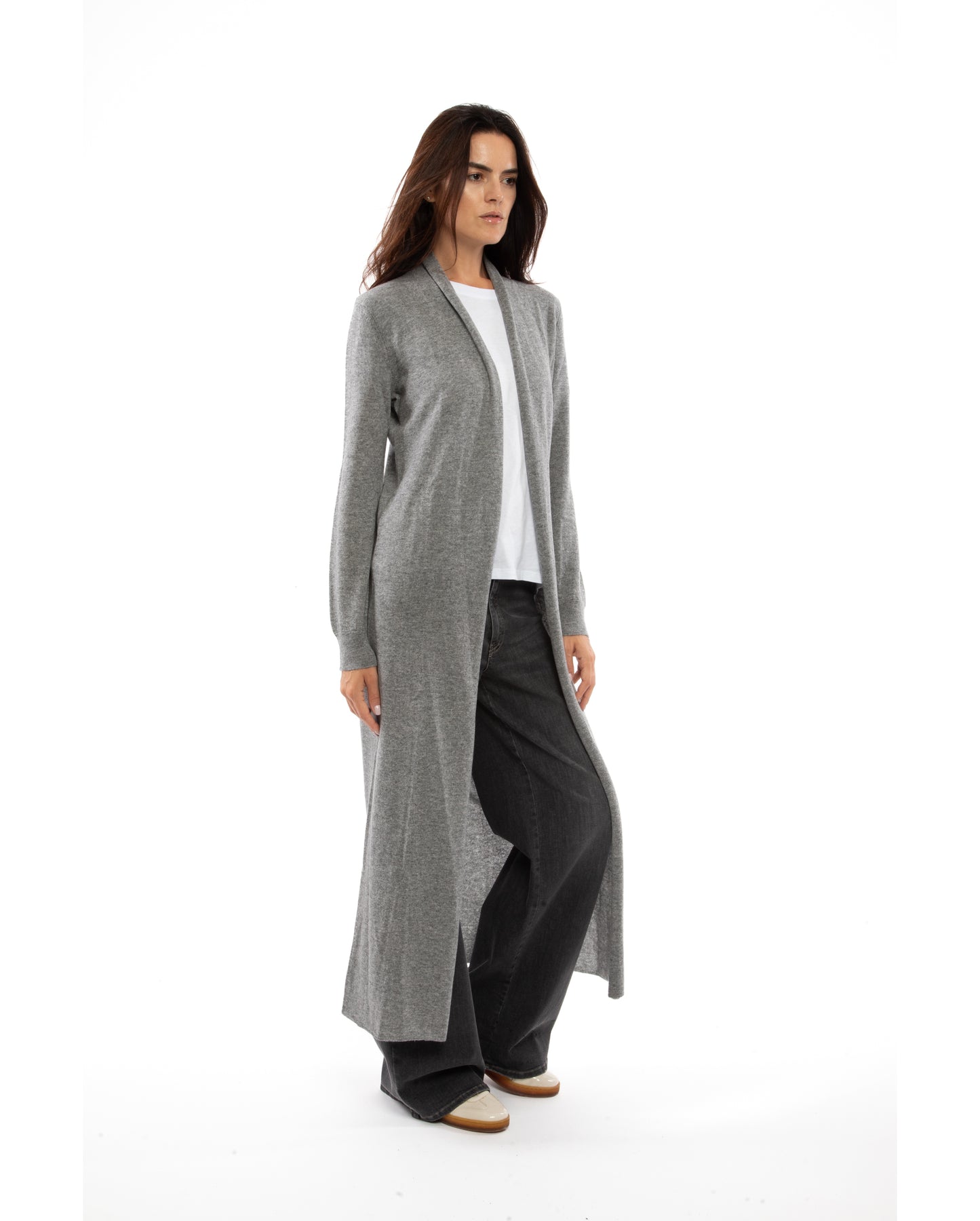 Women's Fine Cashmere Full Length Duster Melange Gray