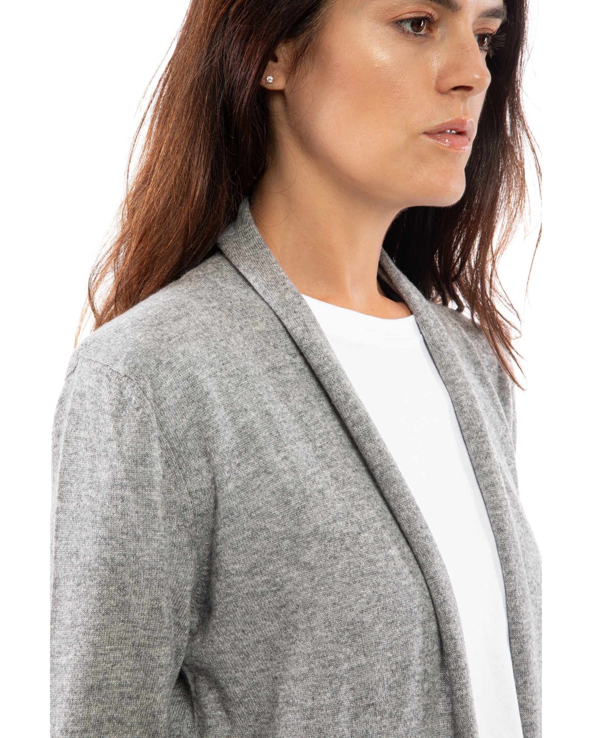 Womens Fine Cashmere Full Length Duster Cardigan Melange Gray Made In Italy 7