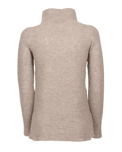 Womens Funnel Neck Sweater Pure Cashmere Links Stitch Beige Made In Italy 2