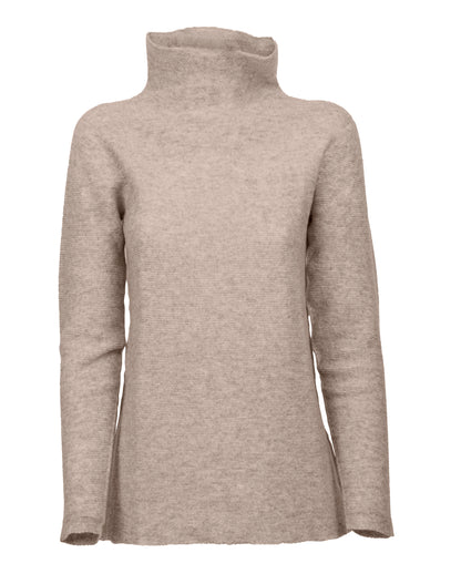 Womens Funnel Neck Sweater Pure Cashmere Links Stitch Beige Made In Italy 1
