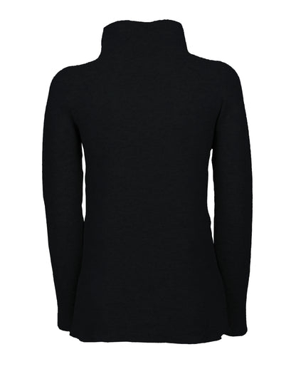 Womens Funnel Neck Sweater Pure Cashmere Links Stitch Black Made In Italy 1