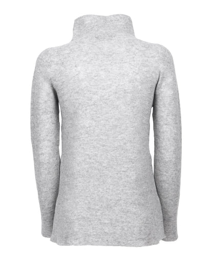Womens Funnel Neck Sweater Pure Cashmere Links Stitch Light Gray Made In Italy 7