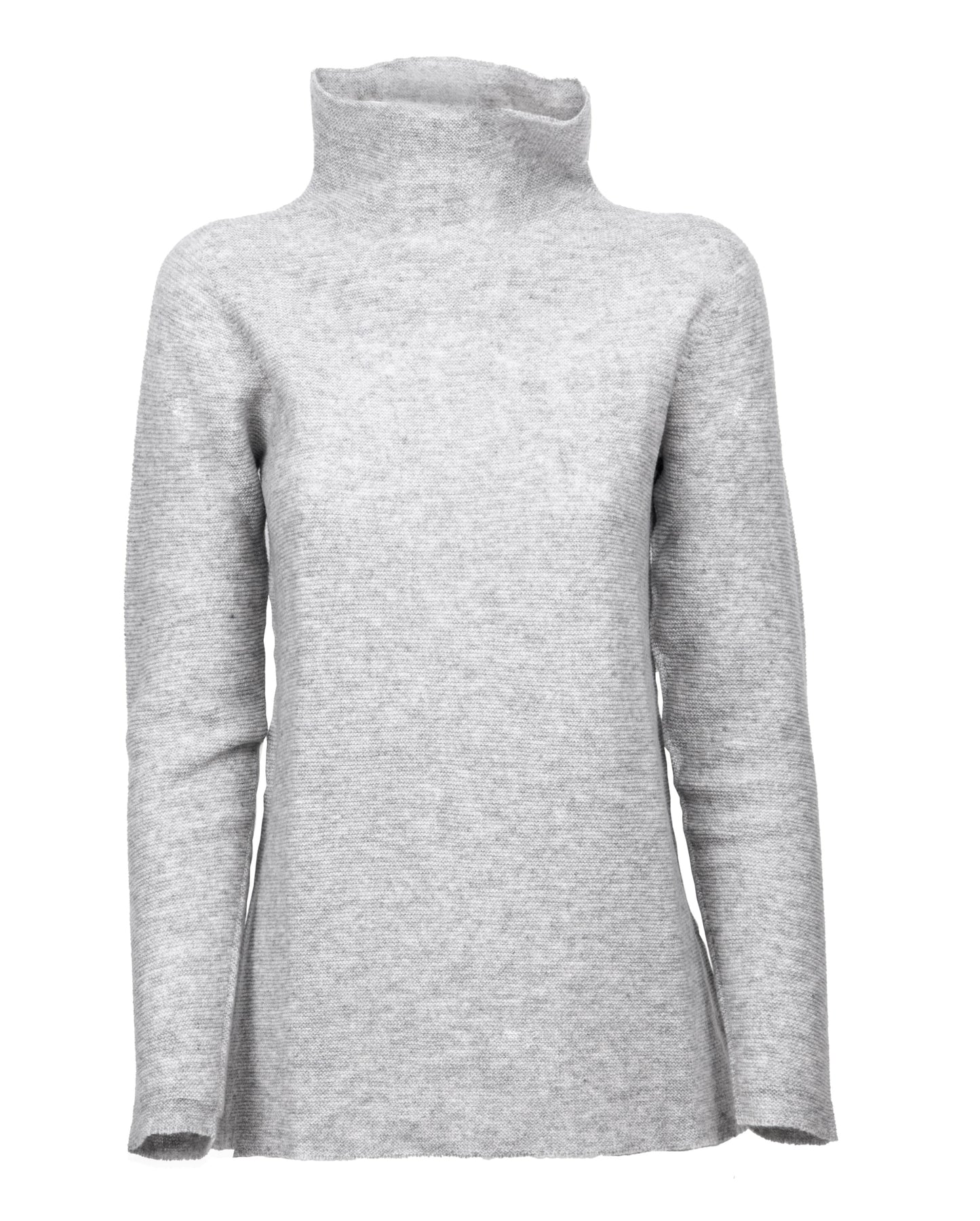 Womens Funnel Neck Sweater Pure Cashmere Links Stitch Light Gray Made In Italy 6