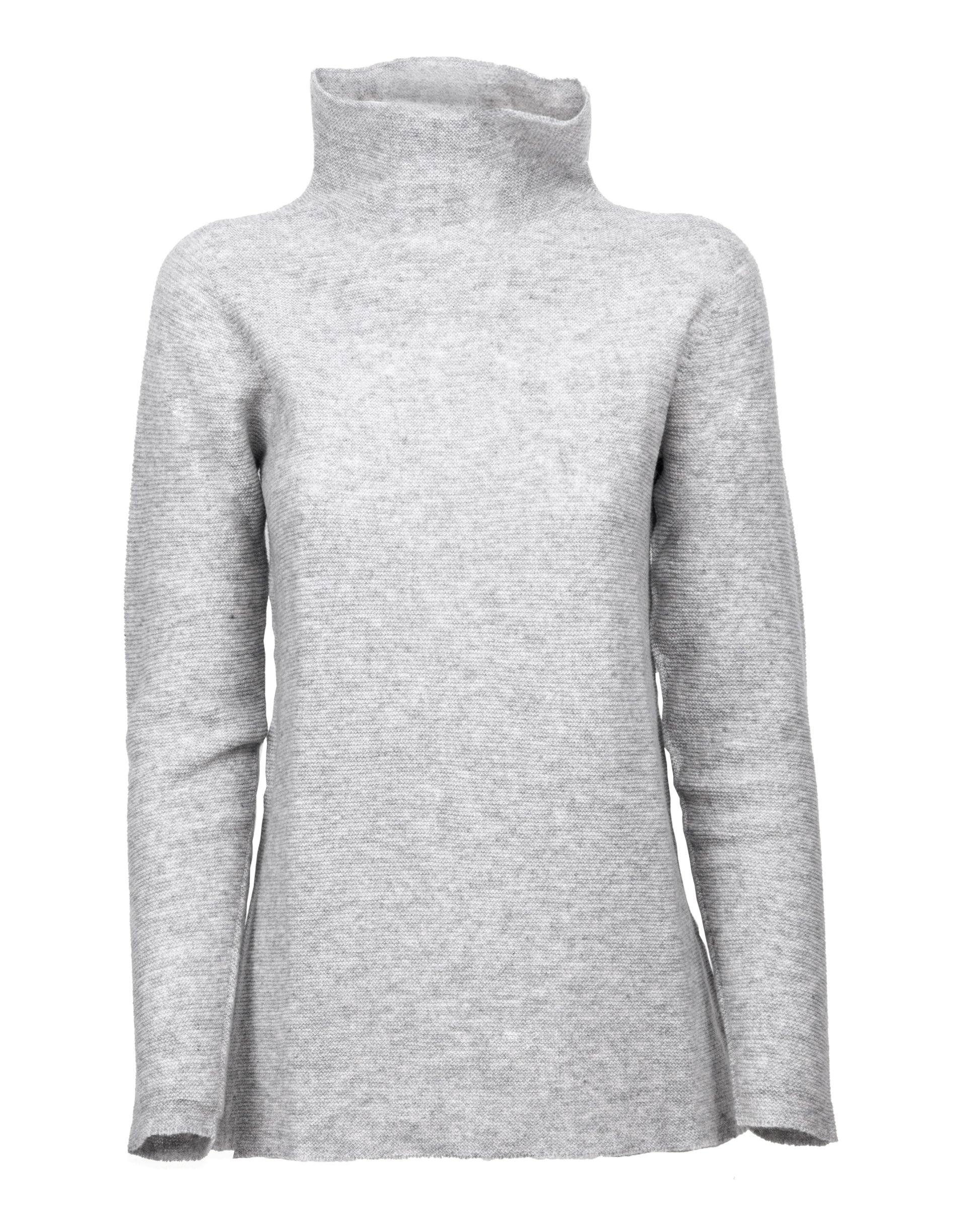 Womens Funnel Neck Sweater Pure Cashmere Links Stitch Light Gray Made In Italy 6