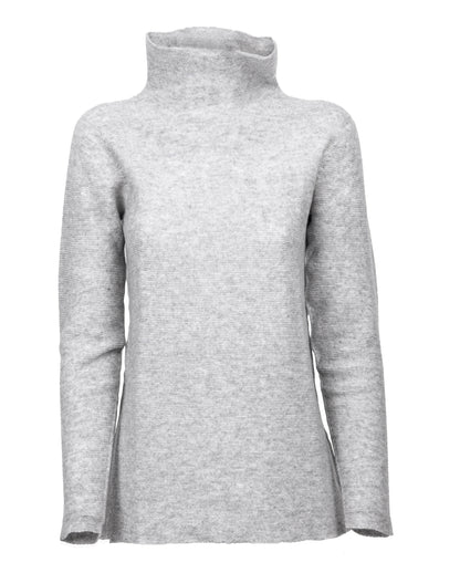 Womens Funnel Neck Sweater Pure Cashmere Links Stitch Light Gray Made In Italy 6