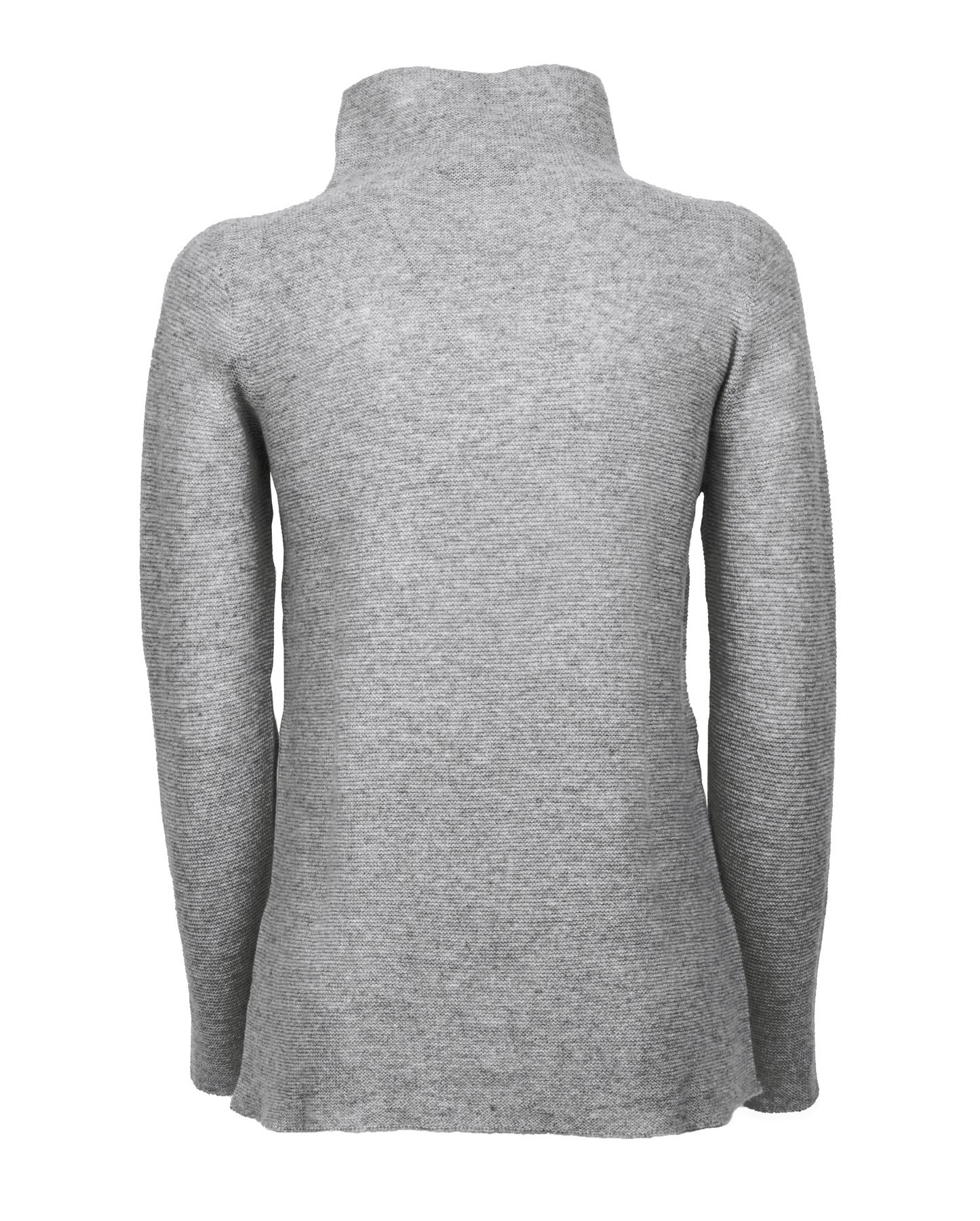 Womens Funnel Neck Sweater Pure Cashmere Links Stitch Melange Gray Made In Italy 2
