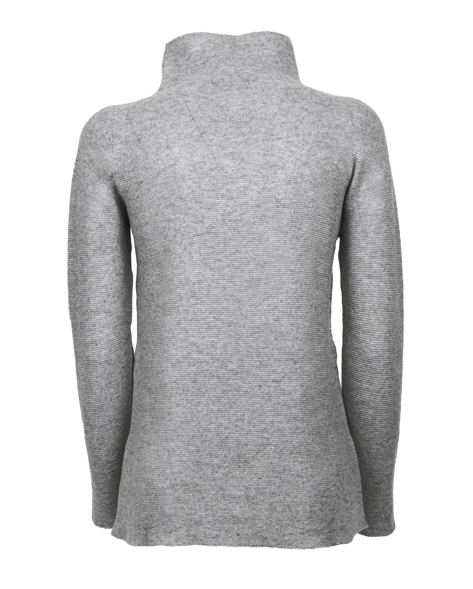 Womens Funnel Neck Sweater Pure Cashmere Links Stitch Melange Gray Made In Italy 2