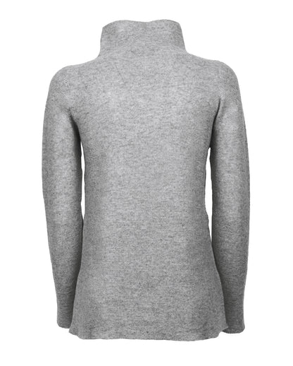 Womens Funnel Neck Sweater Pure Cashmere Links Stitch Melange Gray Made In Italy 2