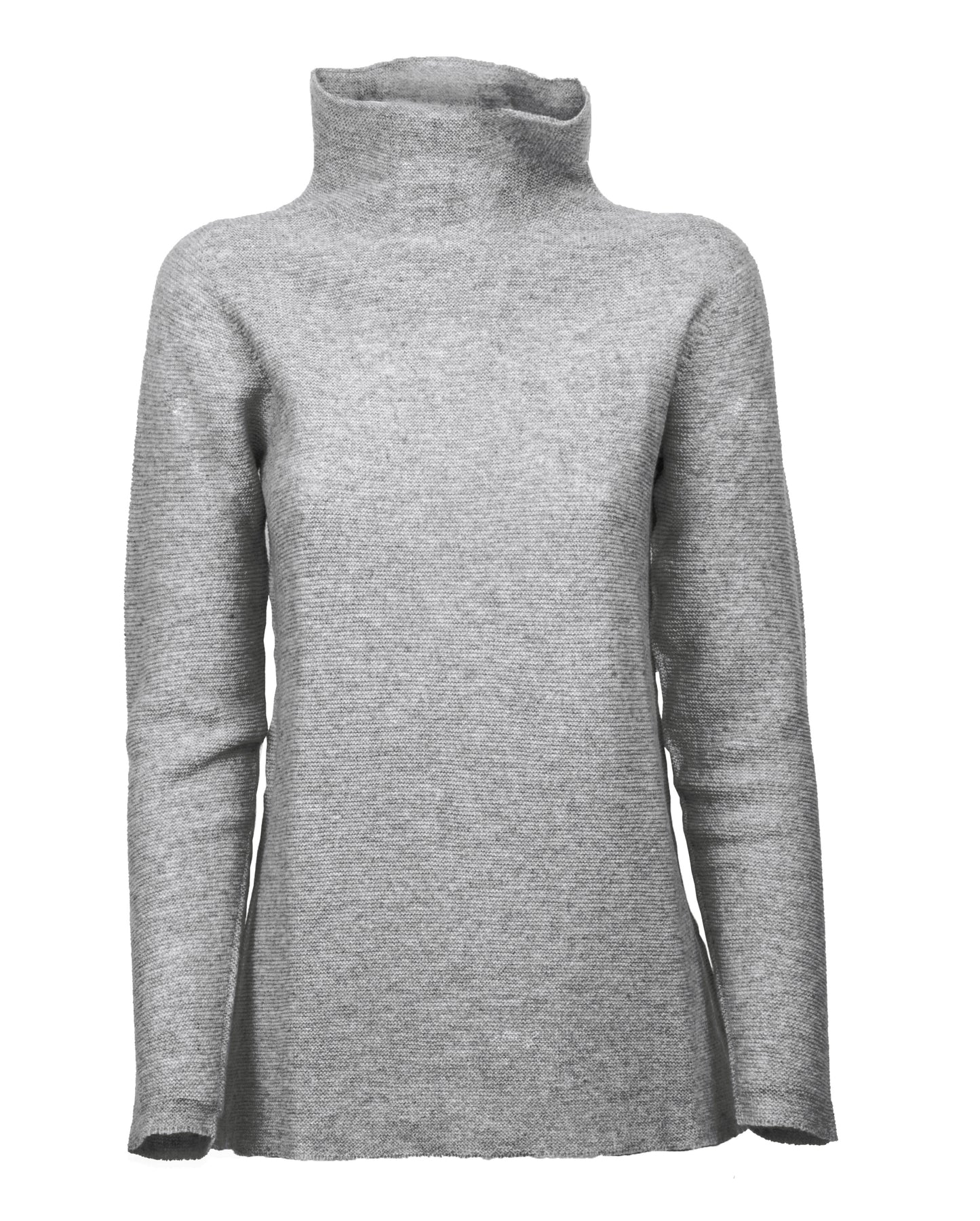Womens Funnel Neck Sweater Pure Cashmere Links Stitch Melange Gray Made In Italy 1