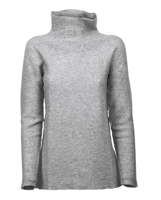 Womens Funnel Neck Sweater Pure Cashmere Links Stitch Melange Gray Made In Italy 1