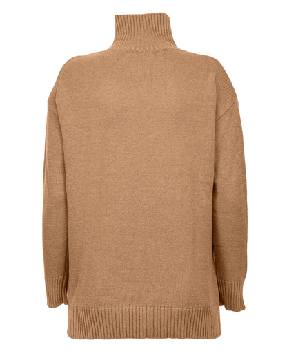womens funnel neck turtleneck sweater cashmere lambswool blend Camel Made In Italy 7