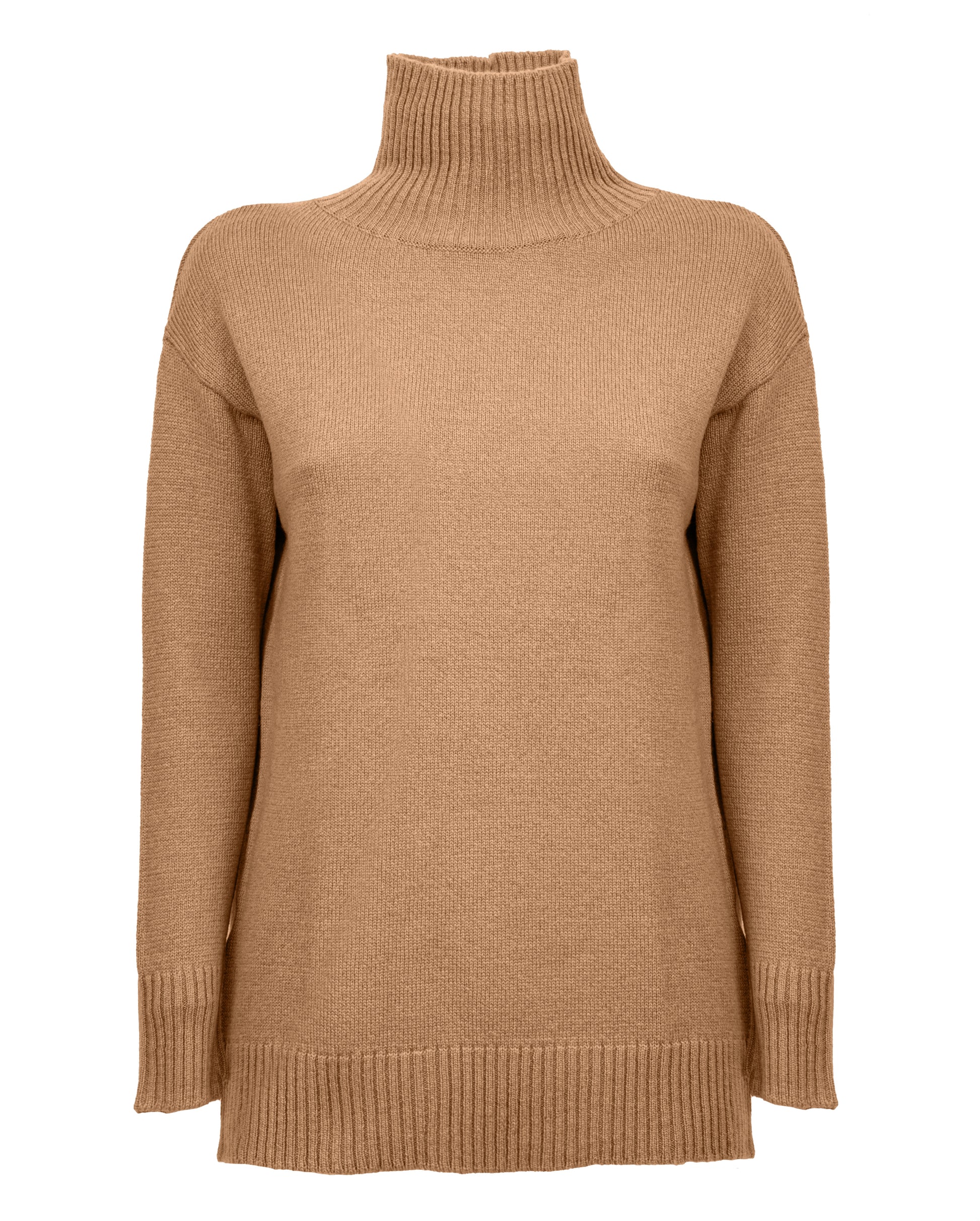 womens funnel neck turtleneck sweater cashmere lambswool blend Camel Made In Italy 6