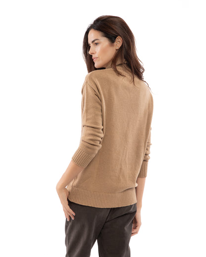 Women's Wool & Cashmere Funnel Neck Sweater Camel