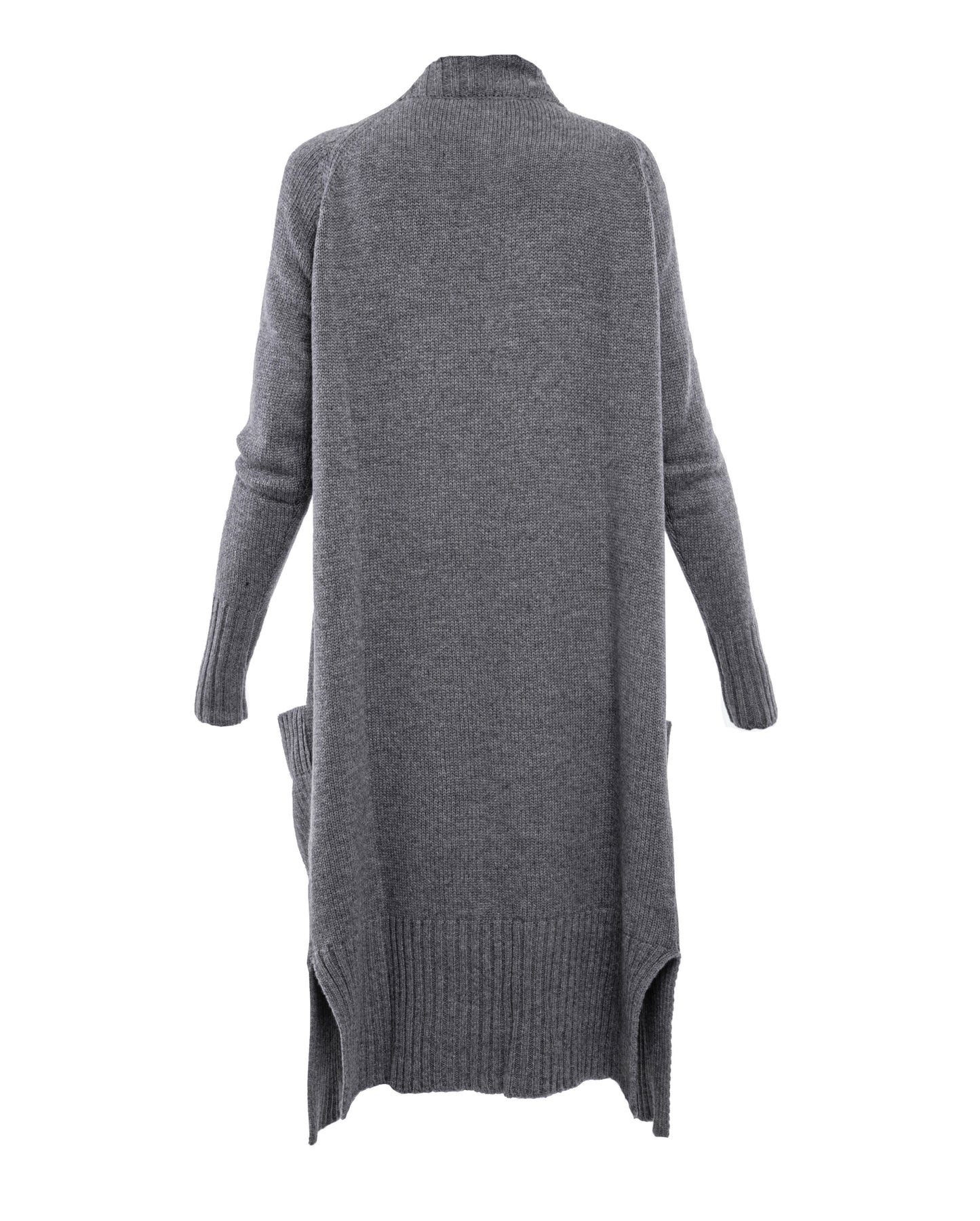 womens long knit cardigan coat cashmere lambswool blend Dark Gray Made In Italy 7