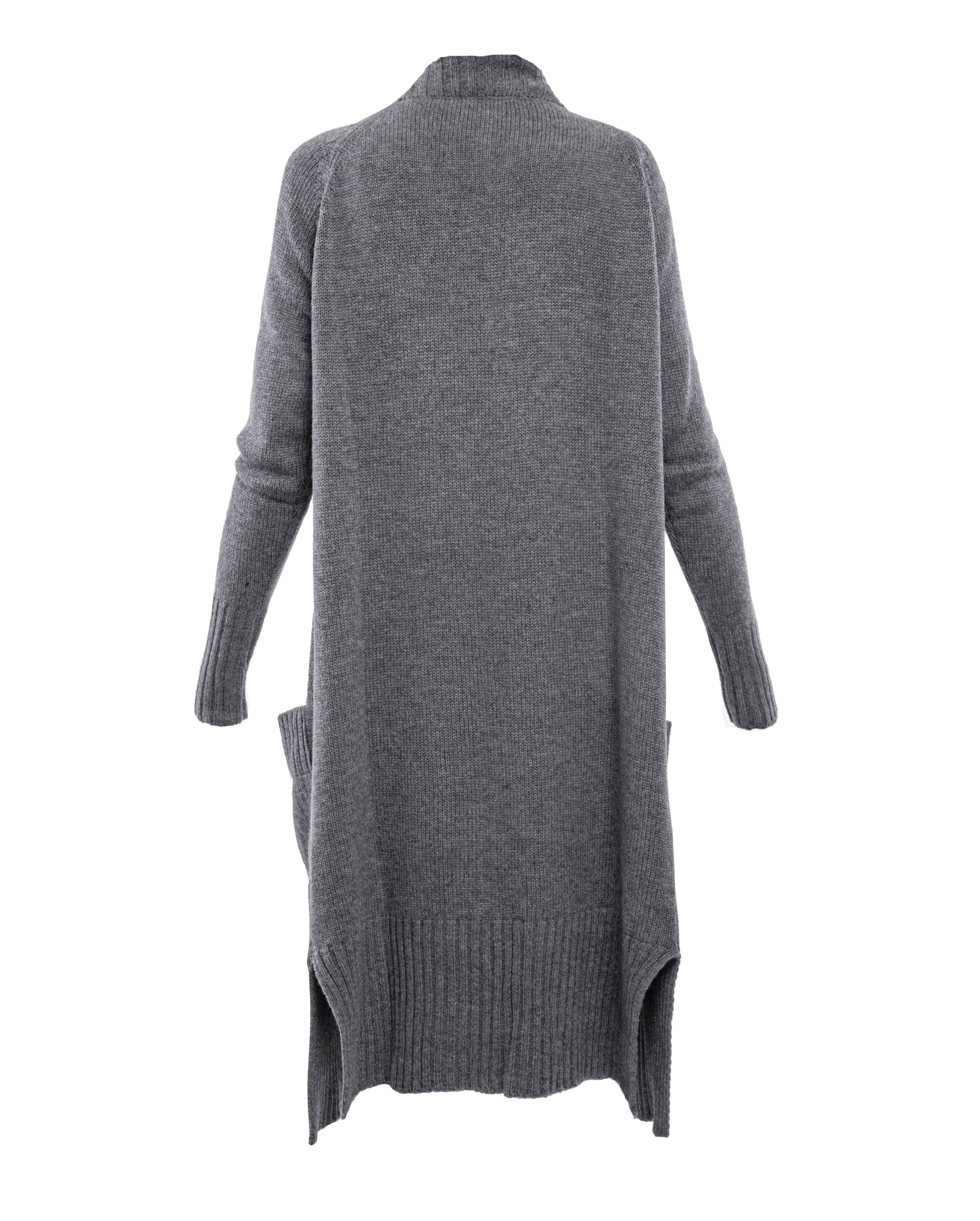 womens long knit cardigan coat cashmere lambswool blend Dark Gray Made In Italy 7