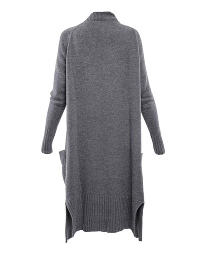 womens long knit cardigan coat cashmere lambswool blend Dark Gray Made In Italy 7
