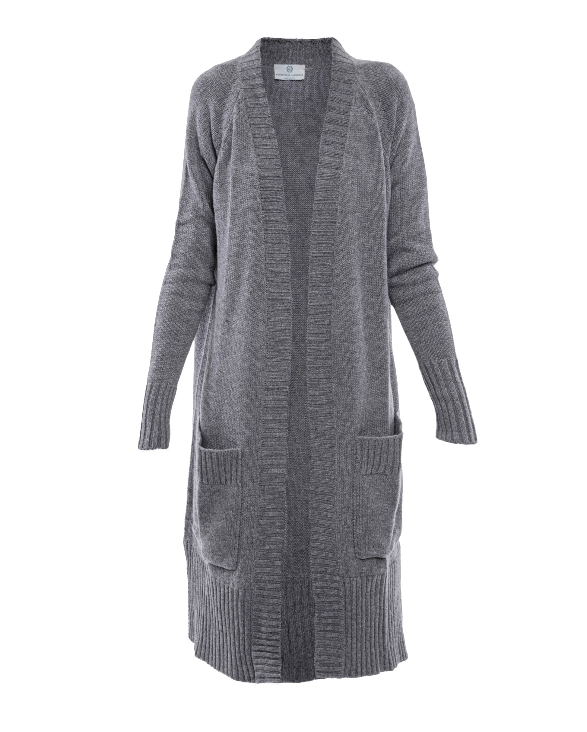 womens long knit cardigan coat cashmere lambswool blend Dark Gray Made In Italy 6