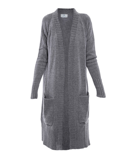 womens long knit cardigan coat cashmere lambswool blend Dark Gray Made In Italy 6