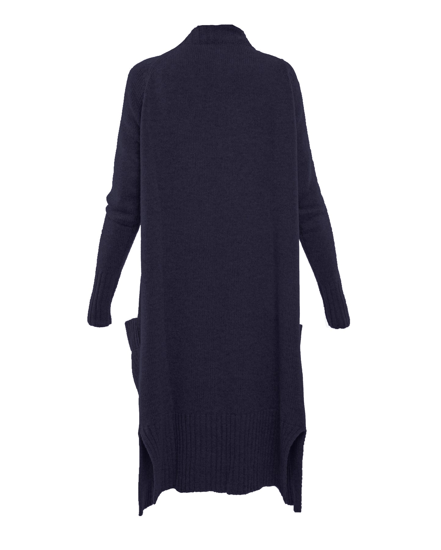 womens long knit cardigan coat cashmere lambswool blend Night Blue Made In Italy 2