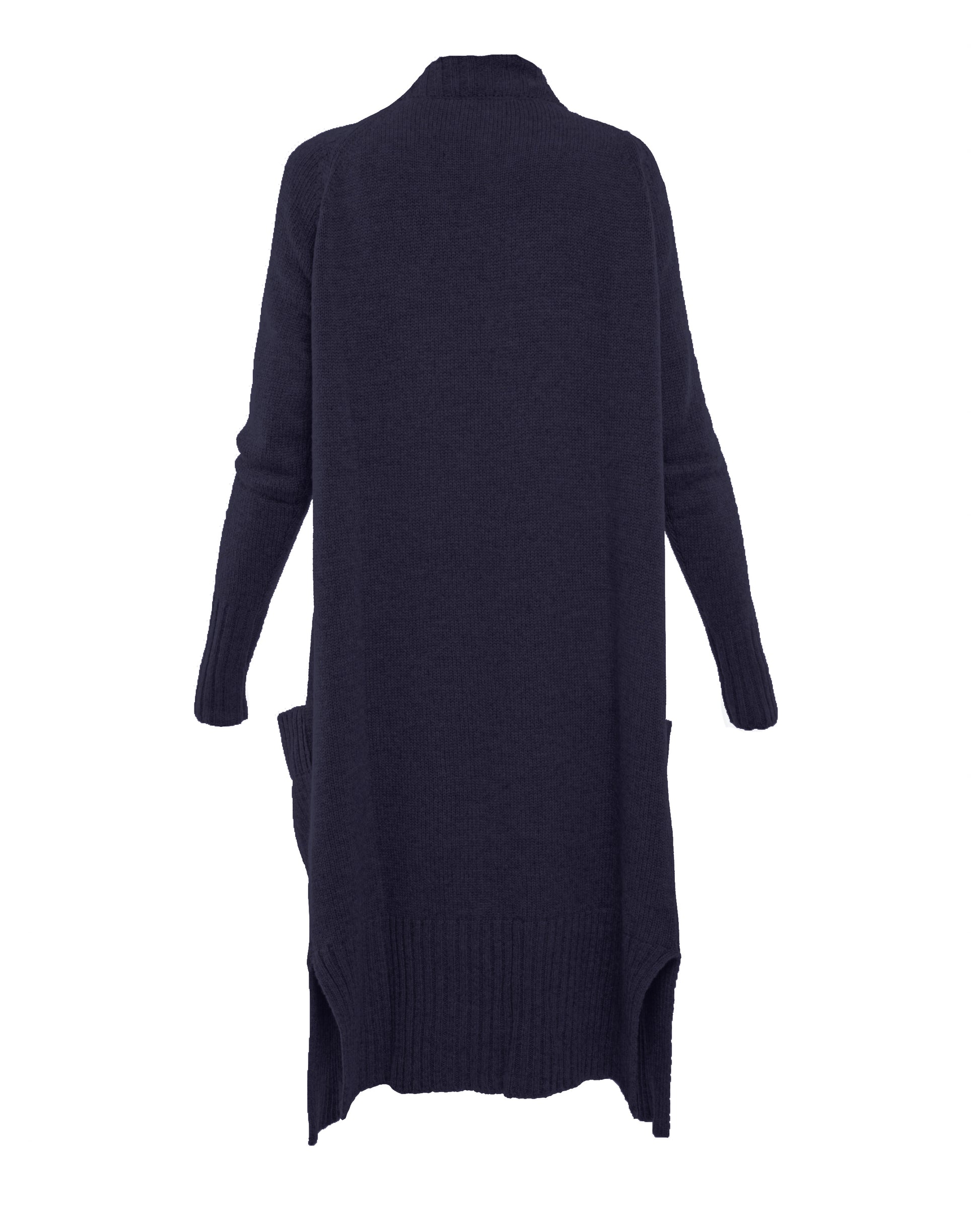 womens long knit cardigan coat cashmere lambswool blend Night Blue Made In Italy 2