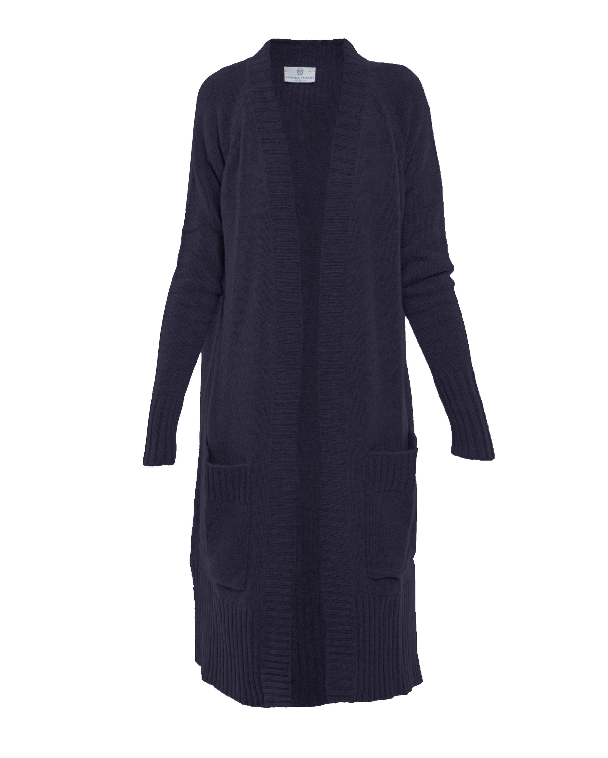 womens long knit cardigan coat cashmere lambswool blend Night Blue Made In Italy 1