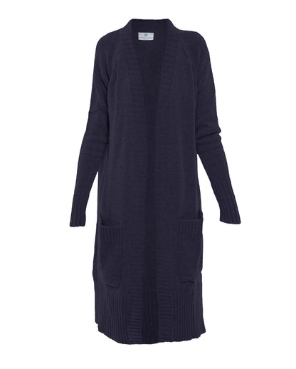 womens long knit cardigan coat cashmere lambswool blend Night Blue Made In Italy 1