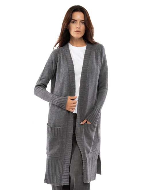 Women's Wool & Cashmere Long Knit Cardigan Coat Dark Gray