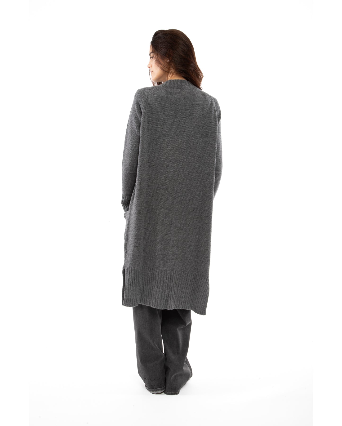 Women's Wool & Cashmere Long Knit Cardigan Coat Dark Gray