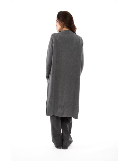 womens long knit cardigan coat cashmere lambswool blend Dark Gray Made In Italy 4