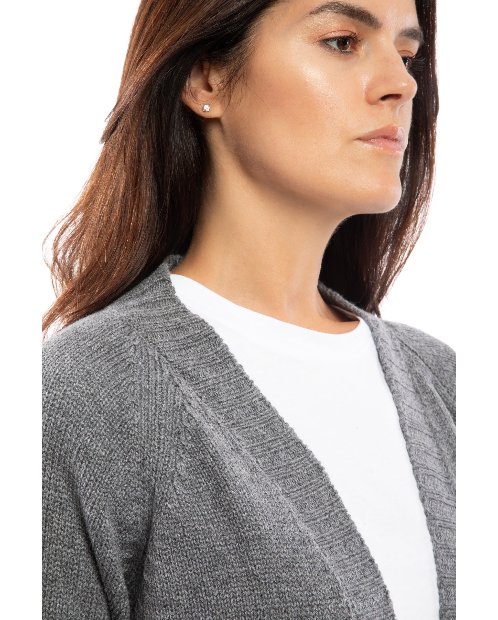 womens long knit cardigan coat cashmere lambswool blend Dark Gray Made In Italy 2
