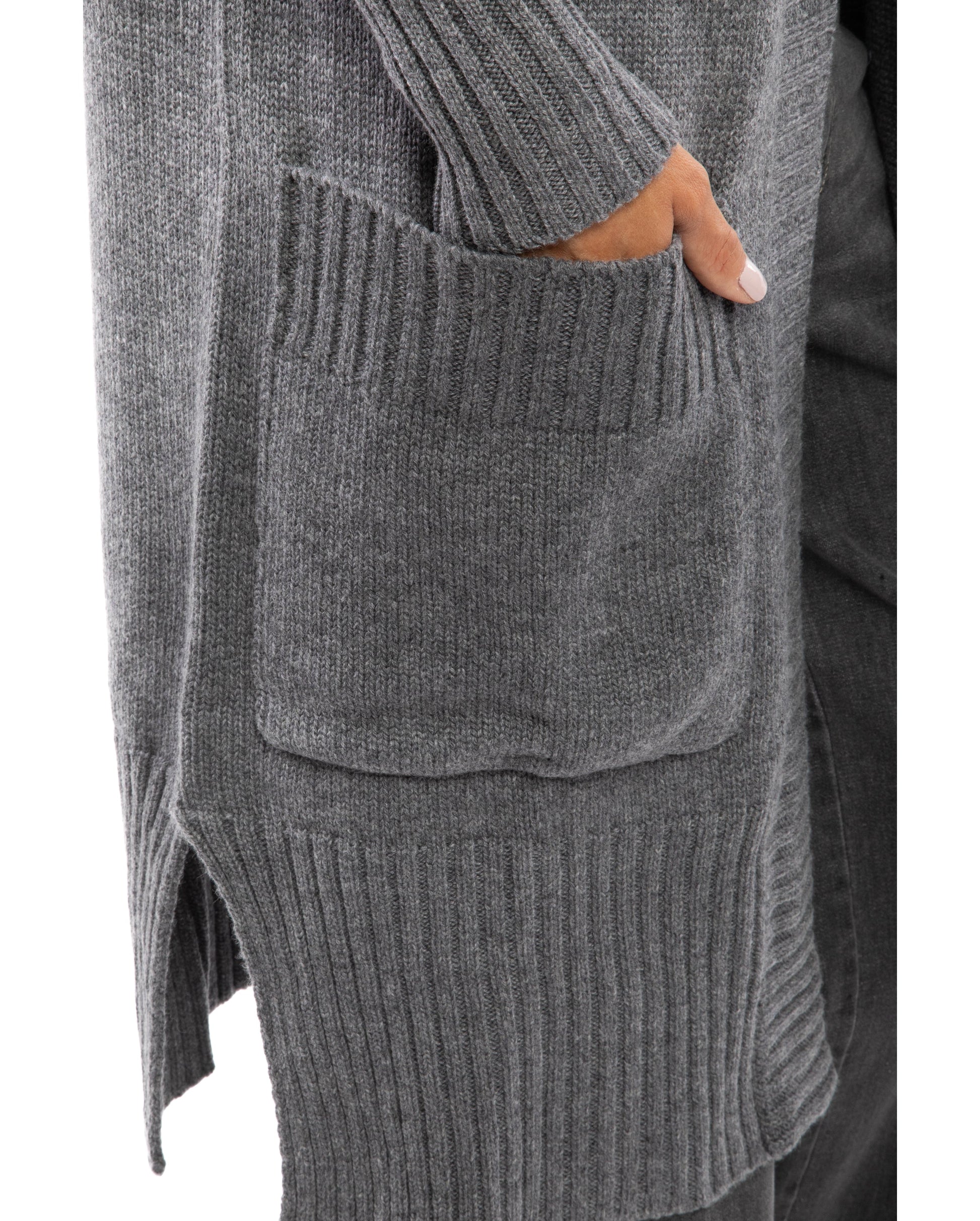 womens long knit cardigan coat cashmere lambswool blend Dark Gray Made In Italy 7