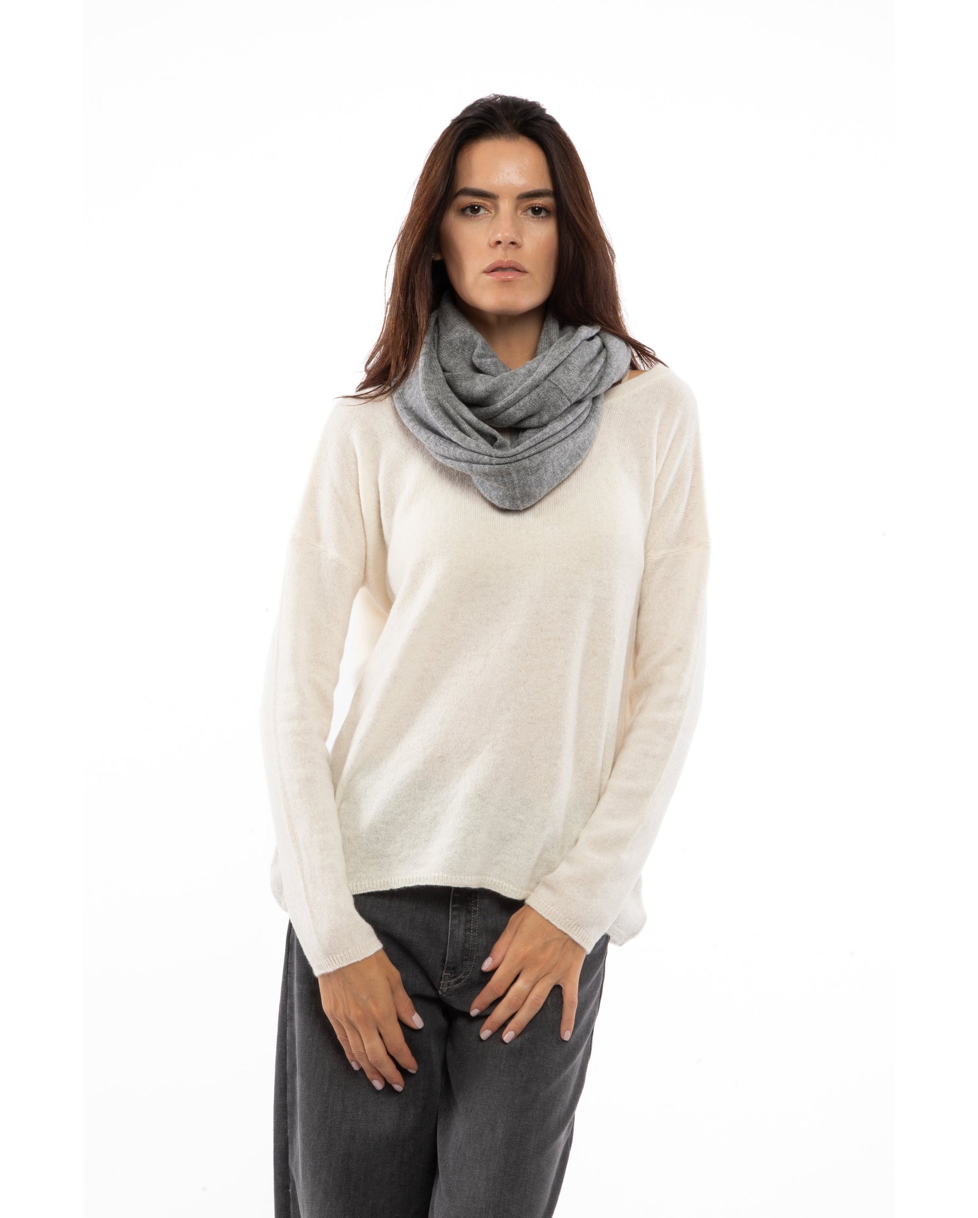 Womens Maxi Neck Scarf Melange Grey Made In Italy 1