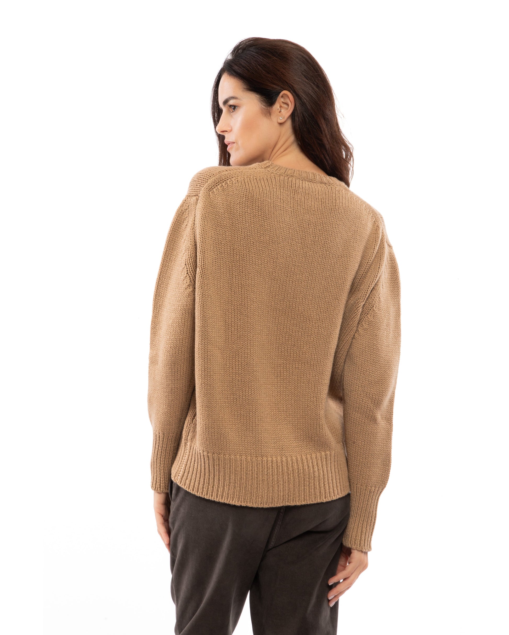 womens maxi sweater crew neck cashmere lambswool blend Camel Made In Italy 5