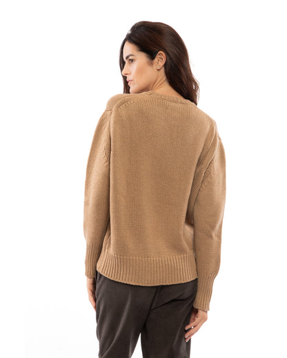 womens maxi sweater crew neck cashmere lambswool blend Camel Made In Italy 7