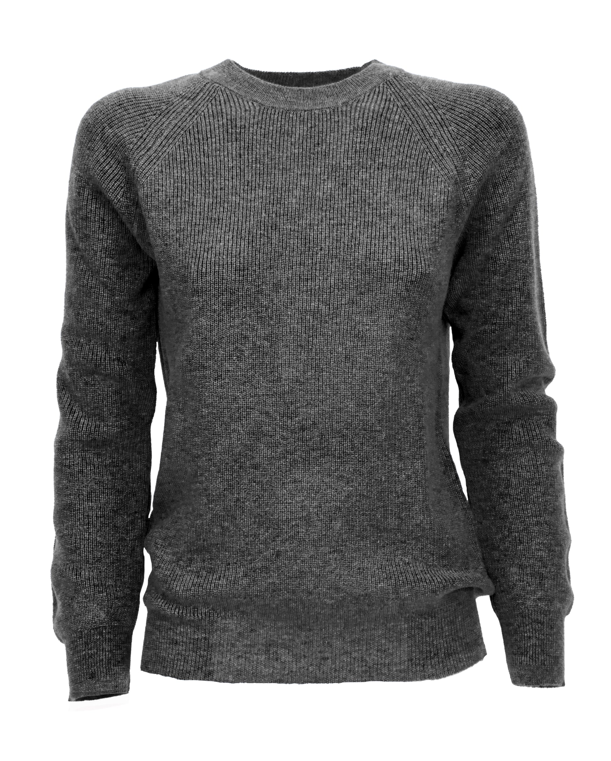 Womens Merino Cashmere Brioche Rib Sweatshirt Dark Gray Made in Italy 1