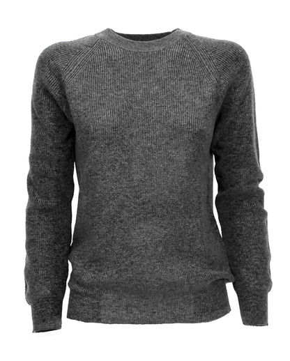 Womens Merino Cashmere Brioche Rib Sweatshirt Dark Gray Made in Italy 1
