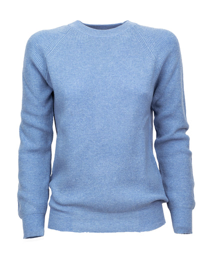 Womens Merino Cashmere Brioche Rib Sweatshirt Sky Blue Made in Italy 6