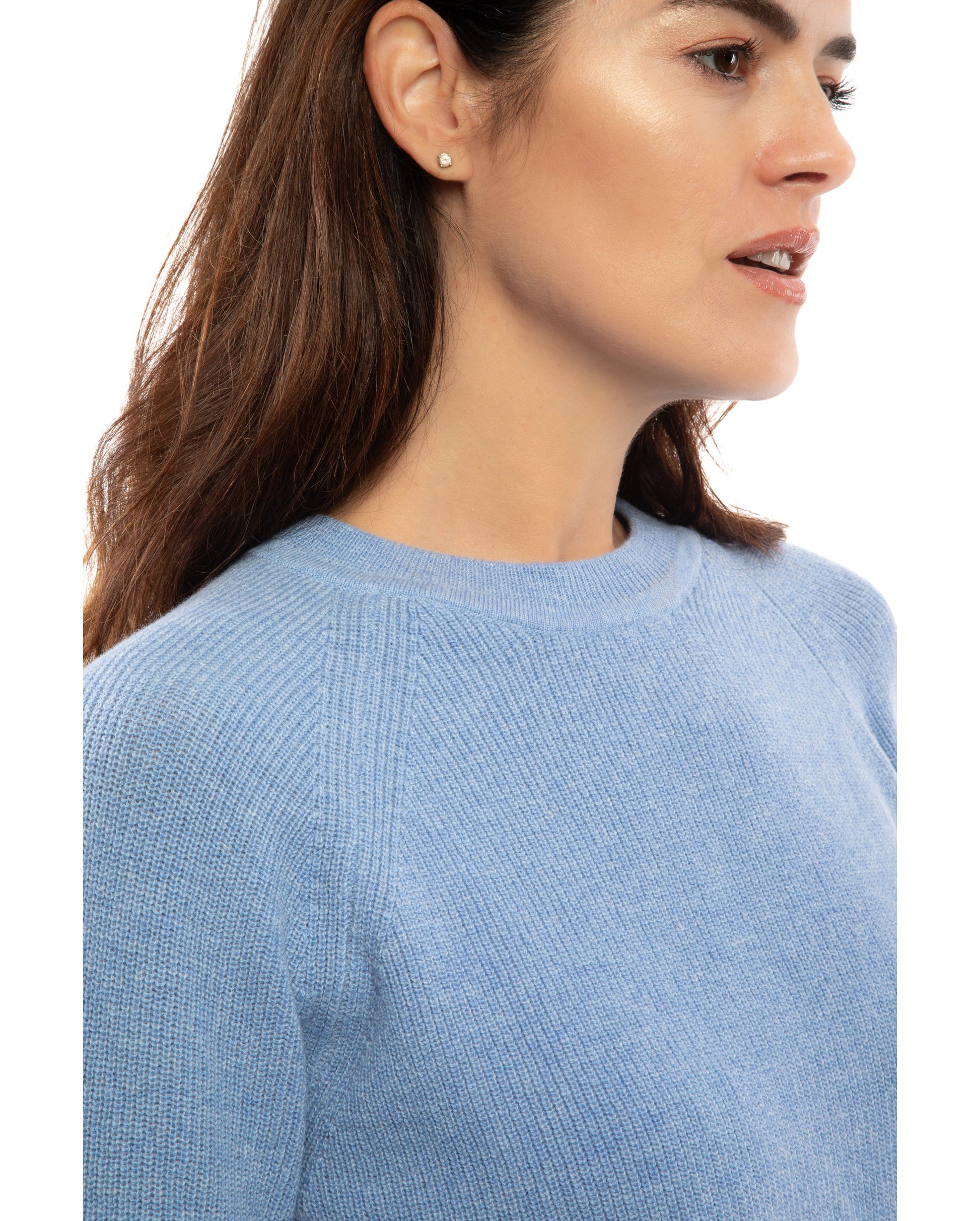 Womens Merino Cashmere Brioche Rib Sweatshirt Sky Blue Made in Italy 7